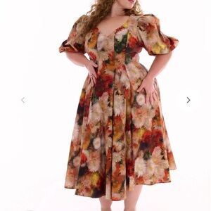 Selkie Multicolor Floral Puff Sleeve Midi Dress